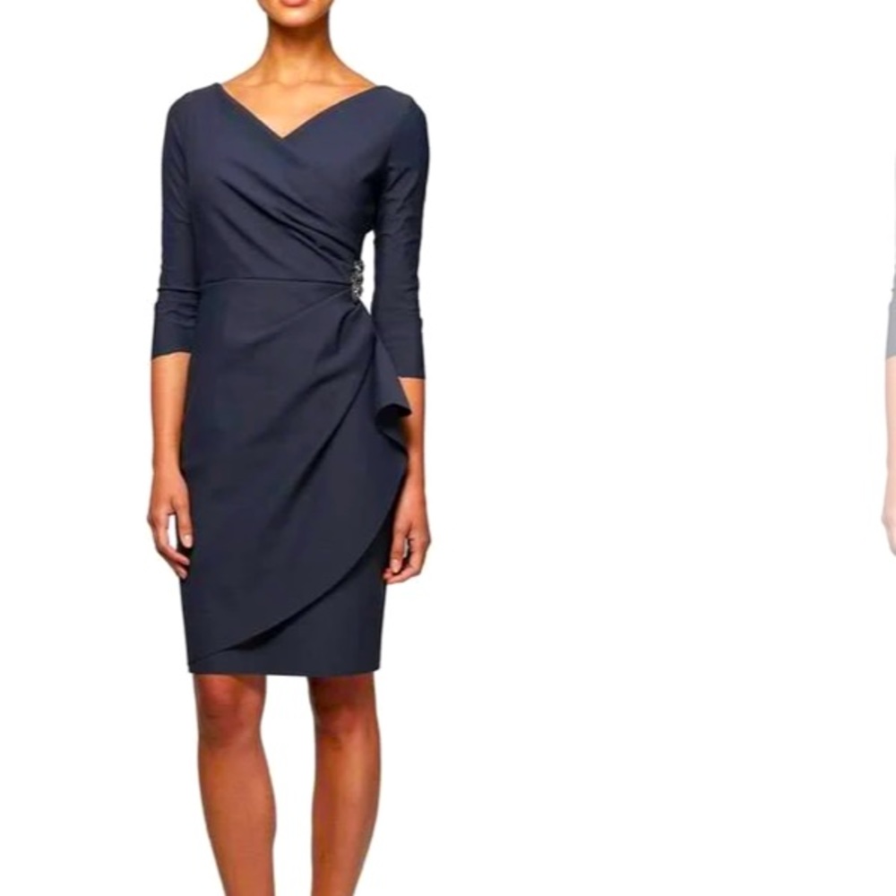 Alex Evenings Petite Slimming Short Sheath Dress 234134 Charcoal Womens 14 NWT